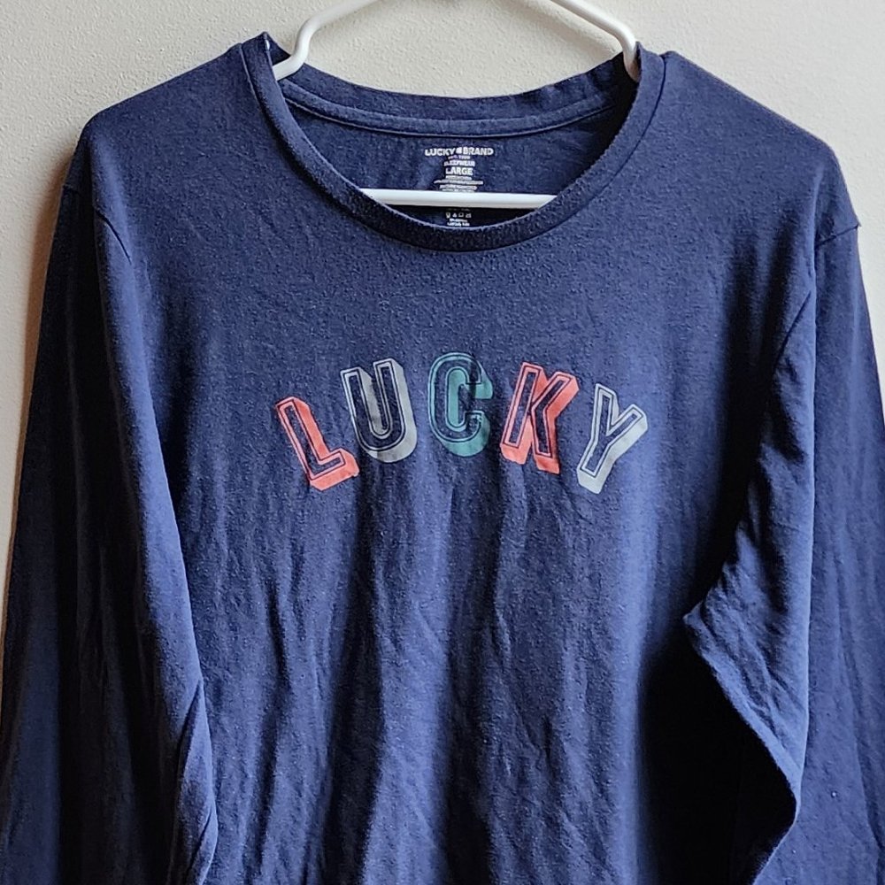 Lucky Brand Navy Blue Graphic Pajama Long Sleeve T-Shirt Size Large - Picture 4 of 12
